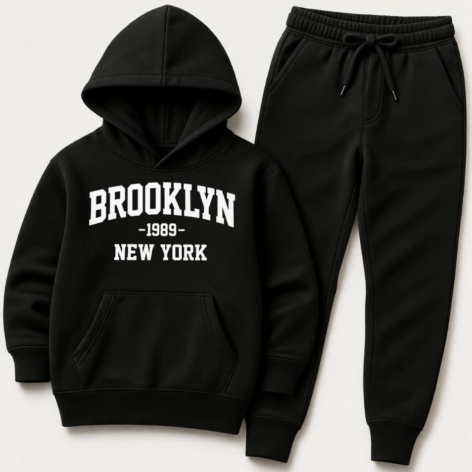 Conjunto Moletom Infantil PREMIUM estampado Brooklyn Blusa de Frio Canguru e Calça Flanelados