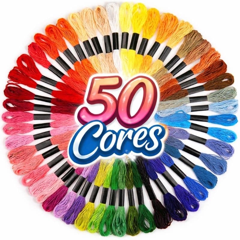 Kit 50 Linhas de Meada para Bordar Costura Bordado Artesanato Ponto Cruz