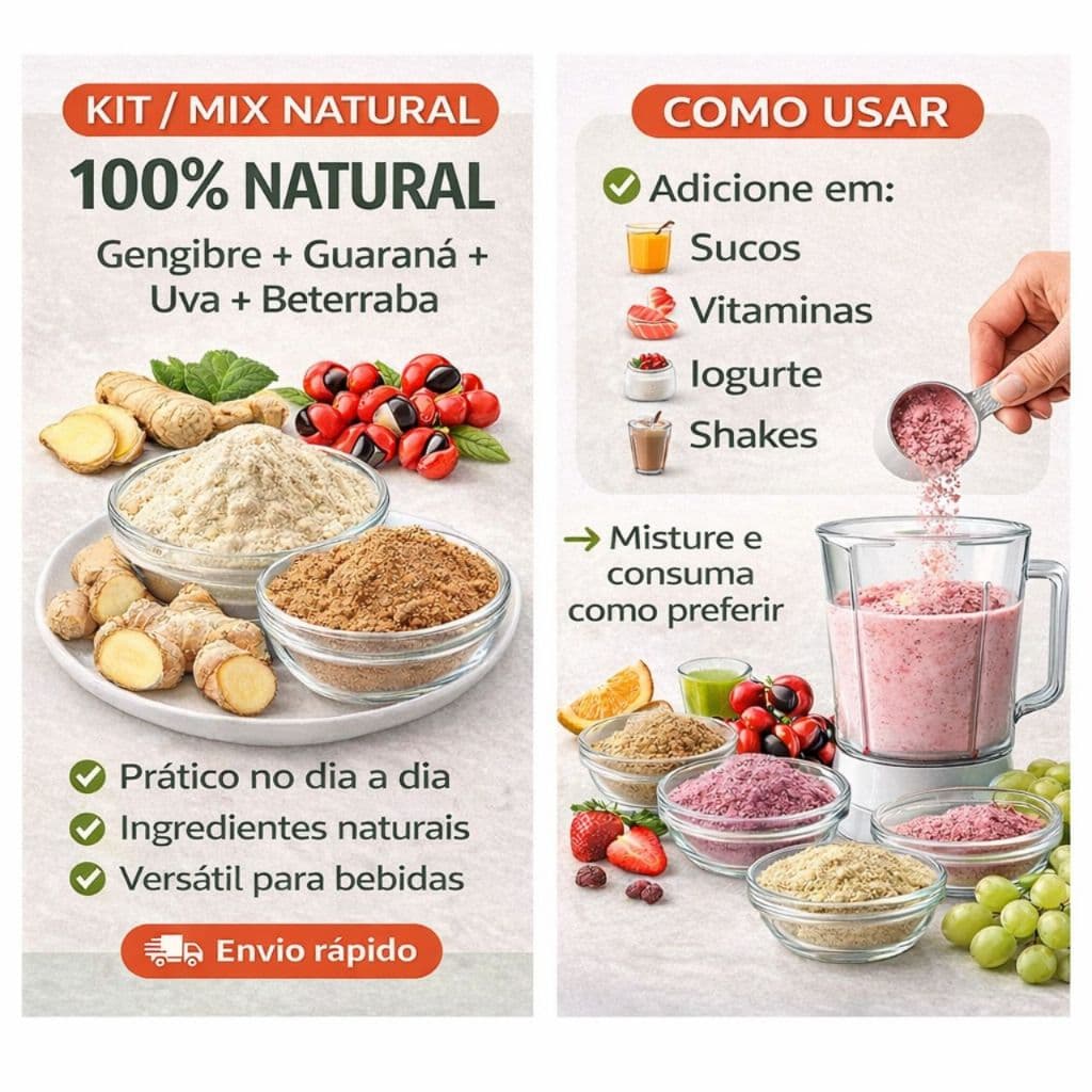 Pré Treino Natural em Pó - (Beterraba, Farinha de Uva, Gengibre em pó e Guaraná) - 400 Gramas
