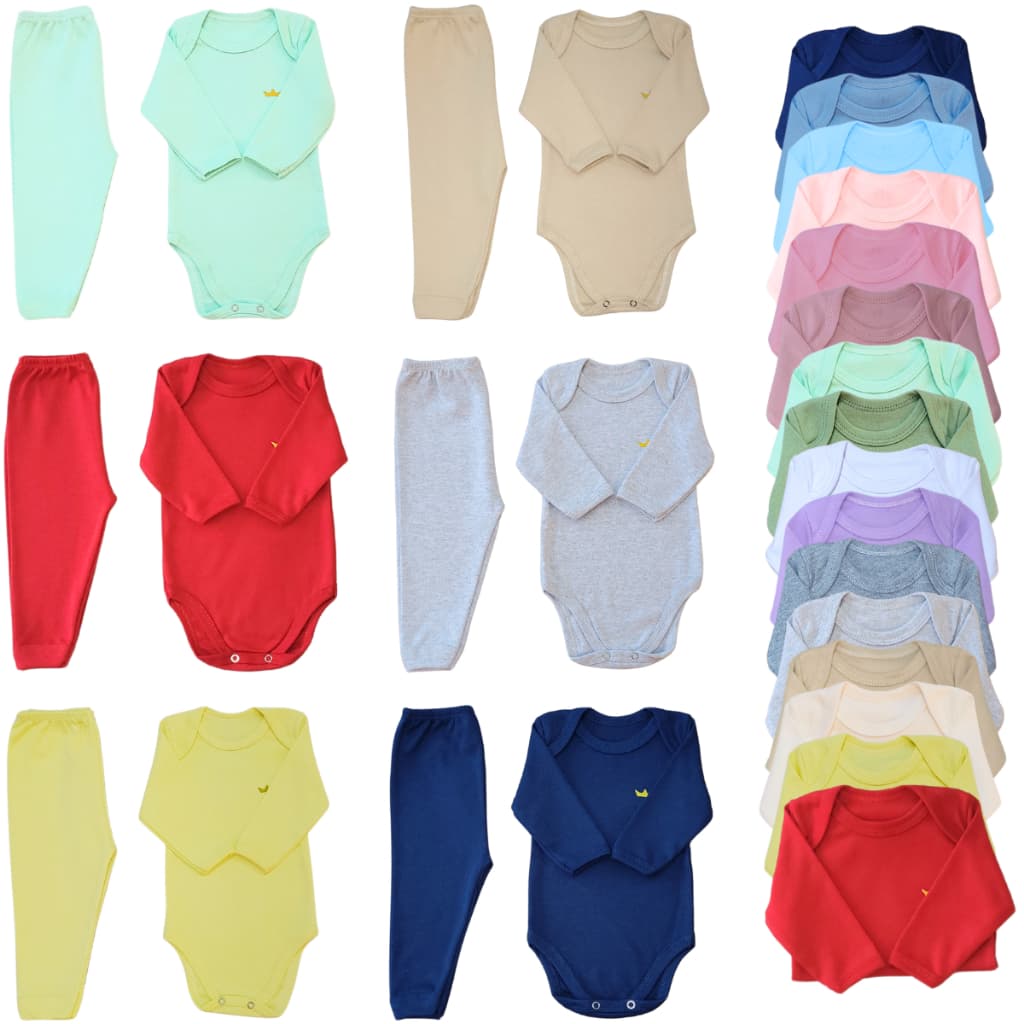 Body Manga Longa Mijão Calça Bebê Kit 6 Peças 100% Algodão Suedine Enxoval Pagão Maternidade Inverno
