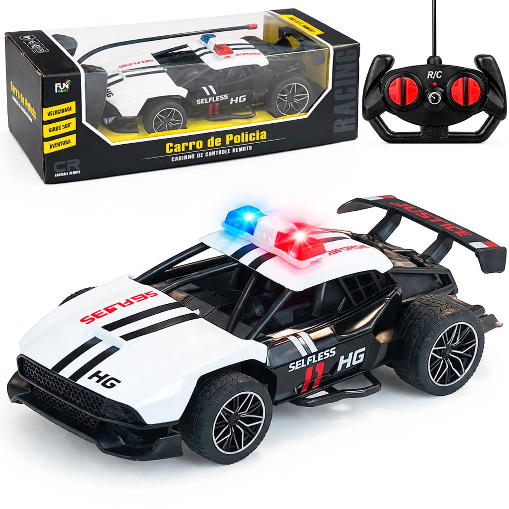 Carrinho Policia Controle Remoto Recarregável com Luz Brinquedo Infantil