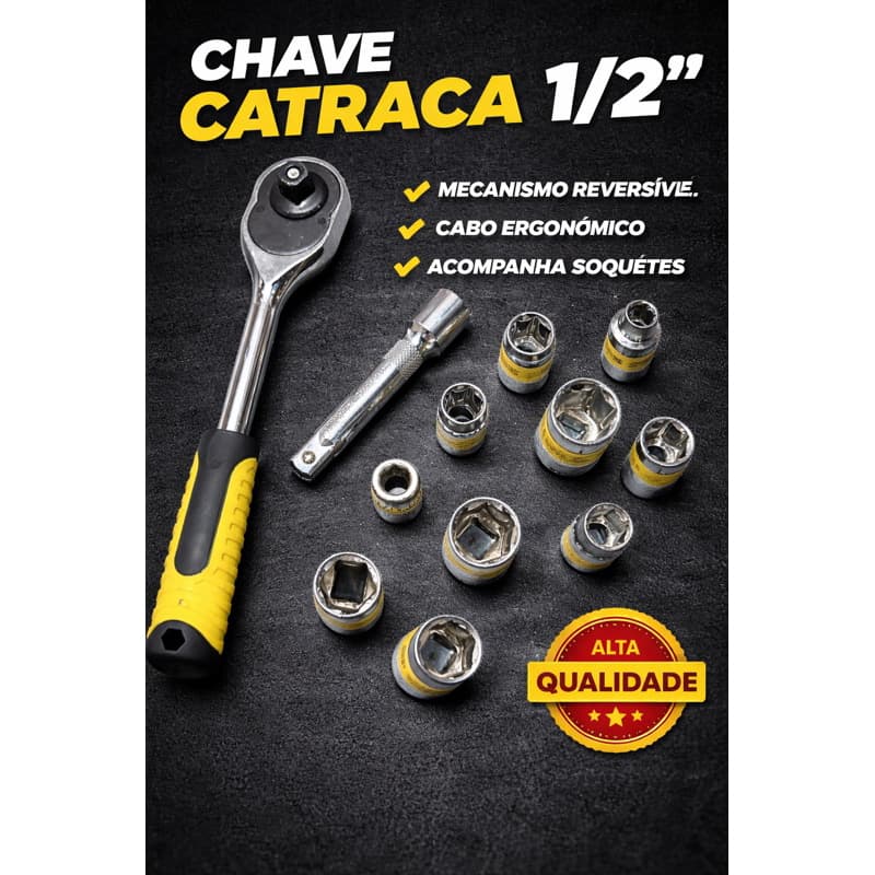 Jogo Chave Catraca 1/2 Profissional com Soquetes | Kit Completo Alta Resistência