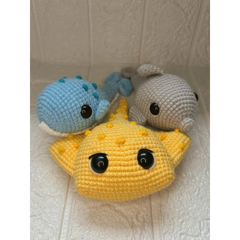 Kit Amigurumi Fundo do Mar - Baleia, Arraia e Golfinho Crochê