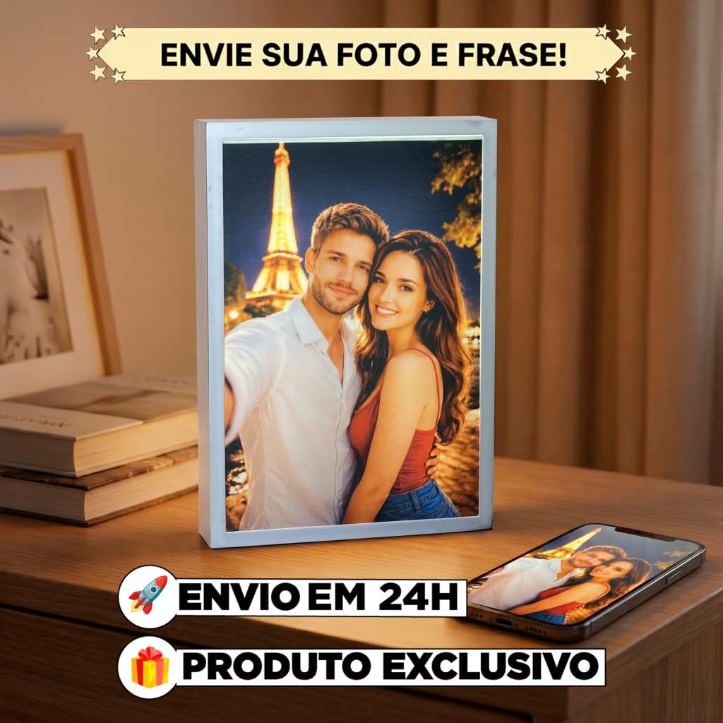 Luminária Personalizada com FOTO e Frase | Presente Criativo Namorados Aniversário | Abajur Decoração LED