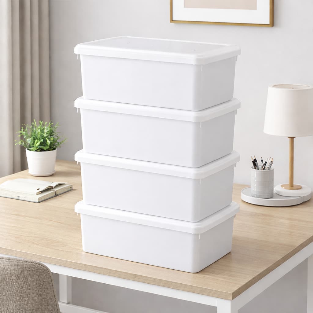 Kit 4 Caixas Organizadoras 8 litros com Tampa BIOPRÁTIKA Plástico Multiuso Cozinha Freezer Pleion