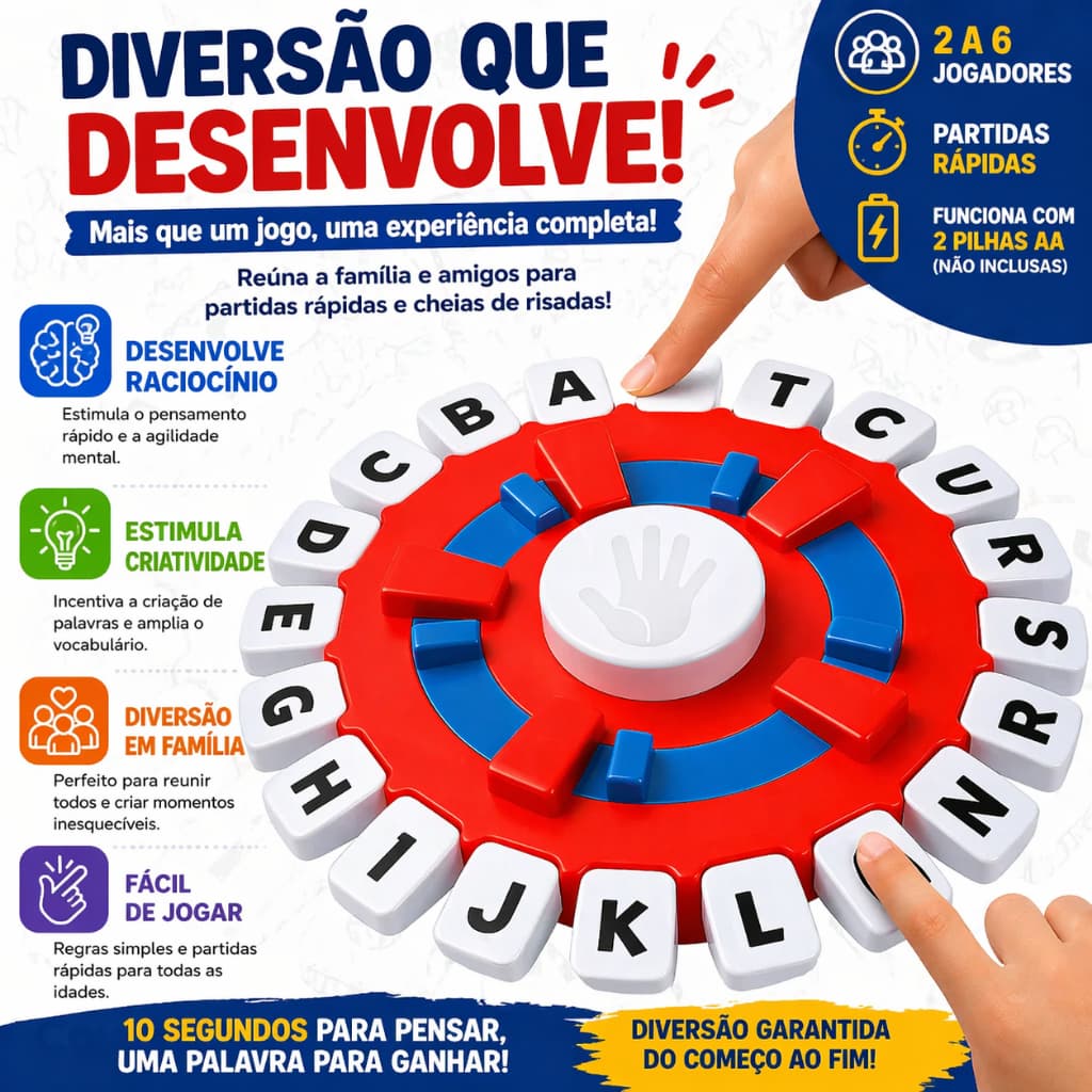 Jogo Tapple Stop Trava Letras Português Grande 24cm Tabuleiro Família Com Temporizador