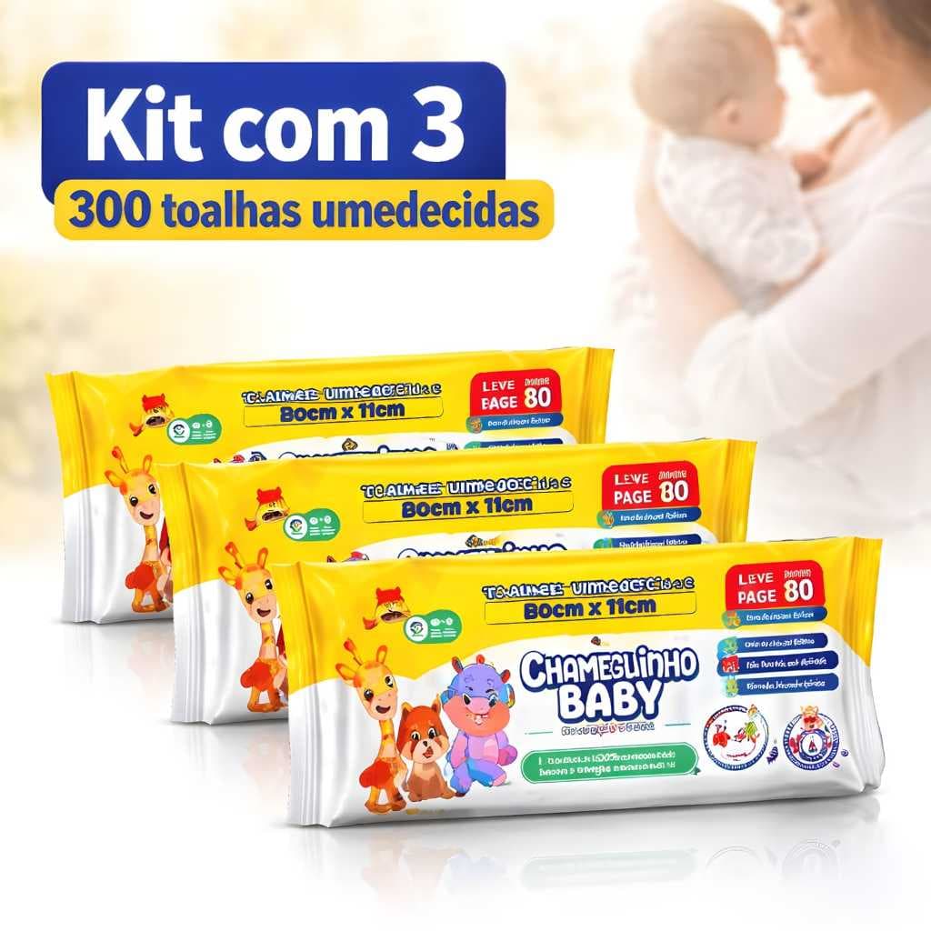 Lenço Umedecido Chameguinho Kit 3 Unidades Toalha Umedecida Bebê Suave