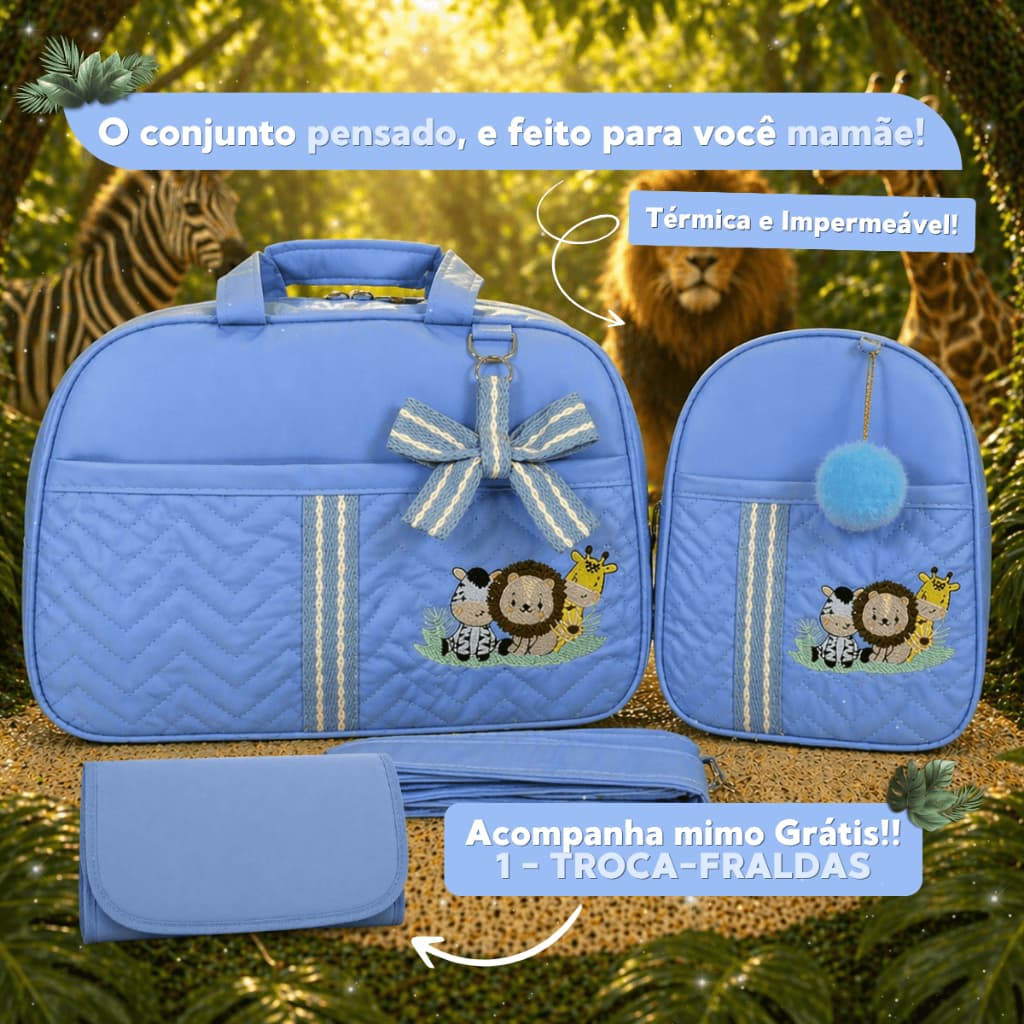 Kit Bolsa Maternidade para Recém Nascido ou Bebê Safári/Savana G+M