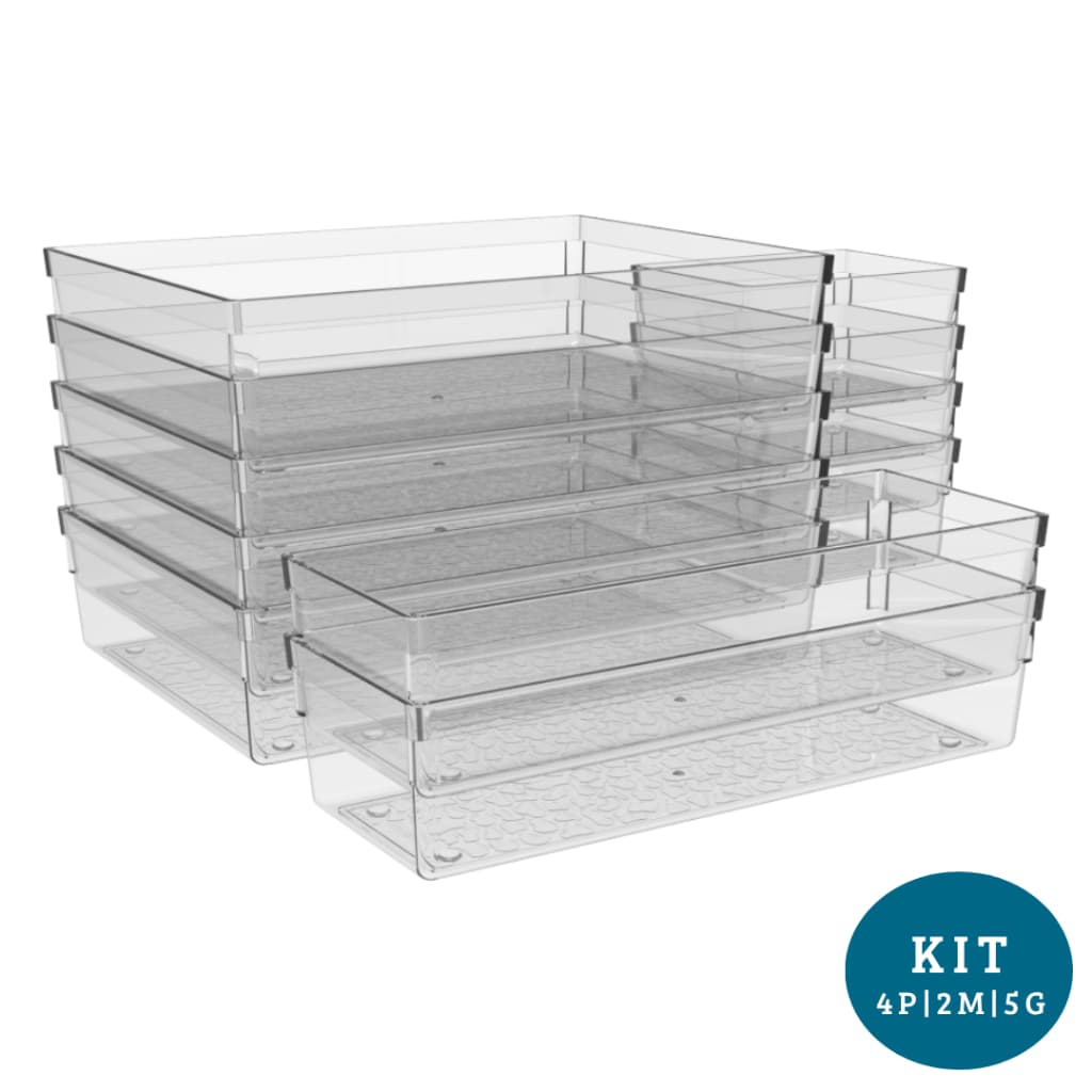 Kit com 11 Organizadores de Acrílico Modular Multiuso Cozinha Geladeira Armário Tamanhos 4P 2M 5G