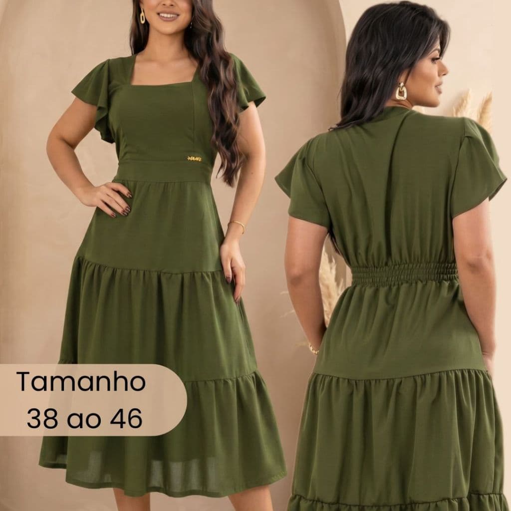 Vestido Midi Feminino Rodado Manga Princesa LUXO
