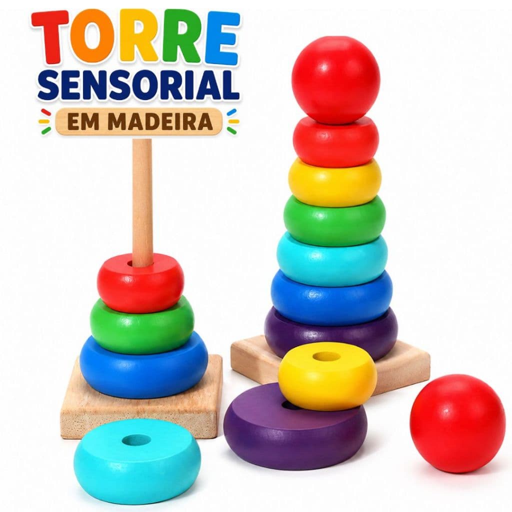 Brinquedo Educativo Montessori Torre Colorida Coordenação  Brinquedo De Empilhar Colorido Didático Infantil