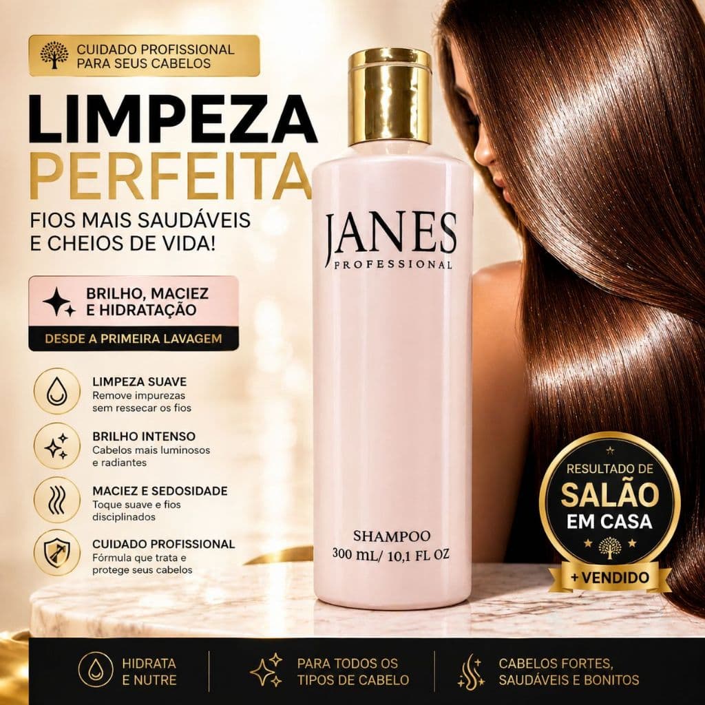 Shampoo Profissional Janes 300ml | Limpeza + Hidratação + Brilho Intenso | Cabelos Macios e Saudáveis