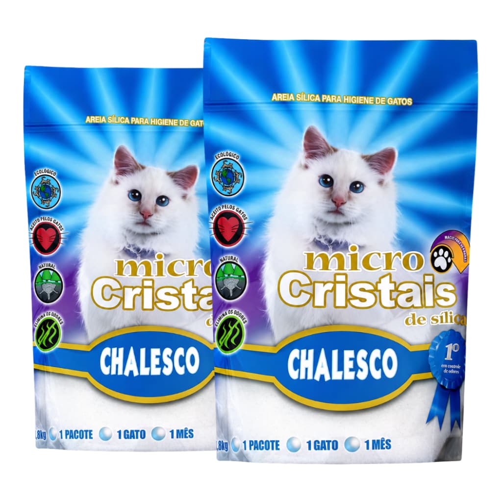 Kit 2 Areia Sanitária Higiênica Micro Cristais de Sílica Fina Gatos Ultra Absorvente 1,8 Kg Chalesco
