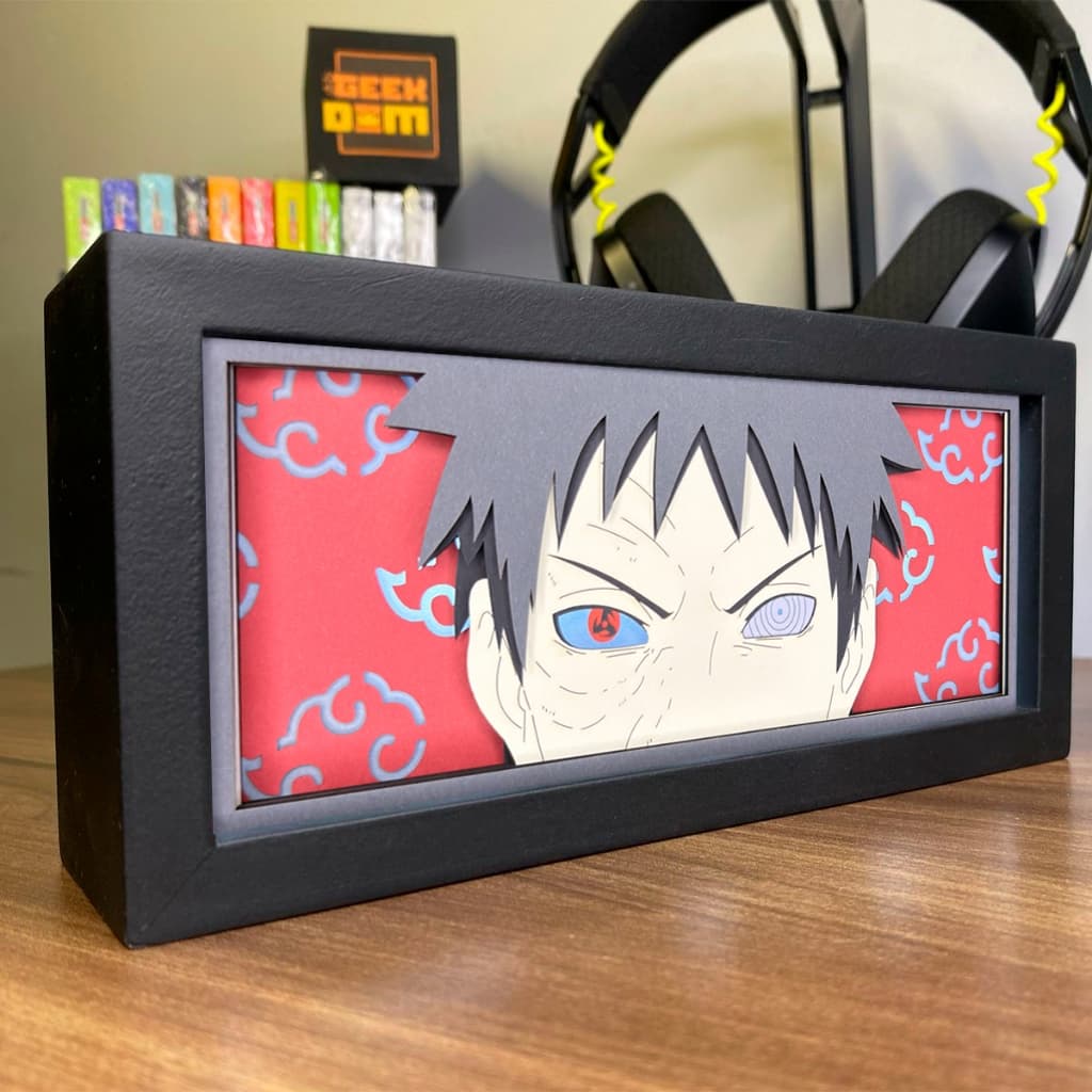 Luminária Lightbox Anime 3D LED Decoração de Mesa PC Gamer Naruto Obito Uchiha