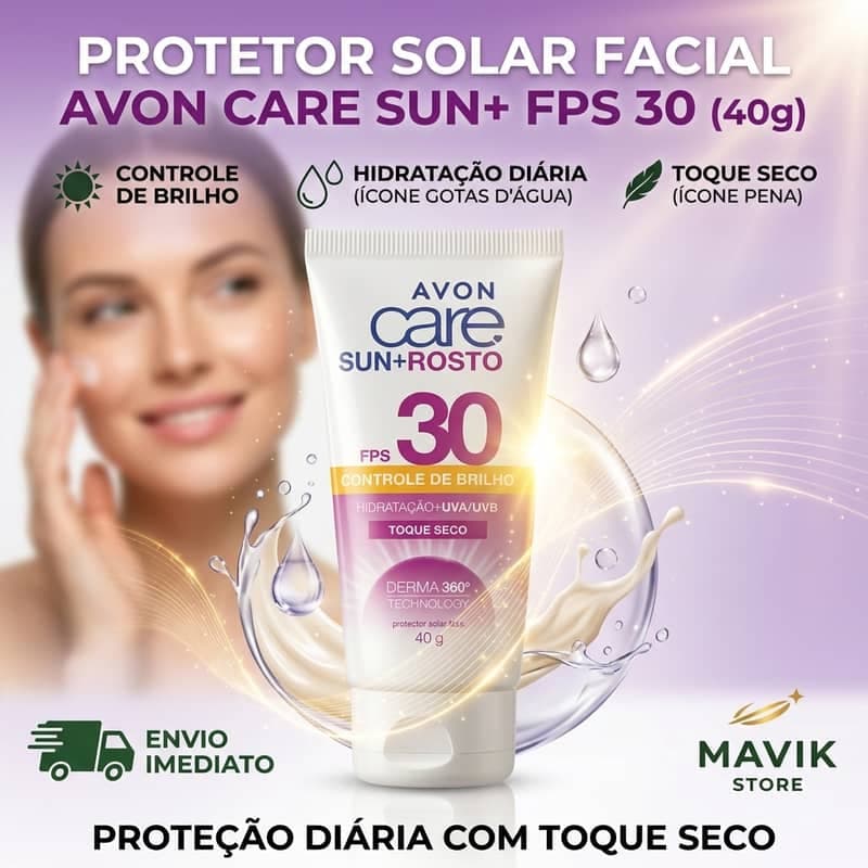 Protetor Solar Facial Avon Care Sun+ Controle de Brilho FPS 30 Toque Seco 40g