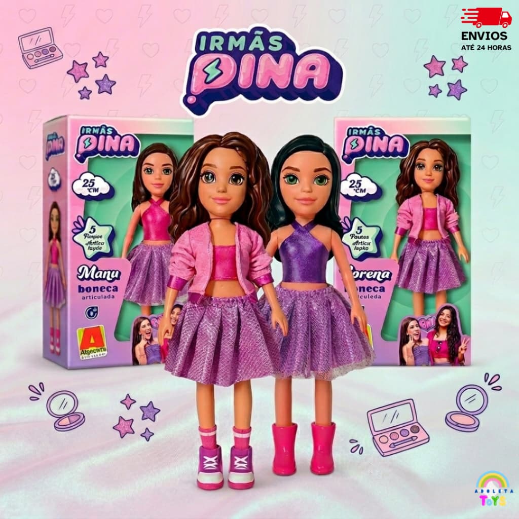 Boneca Irmãs Pina Manu + Lorena Vinil Articuladas 25 cm Original