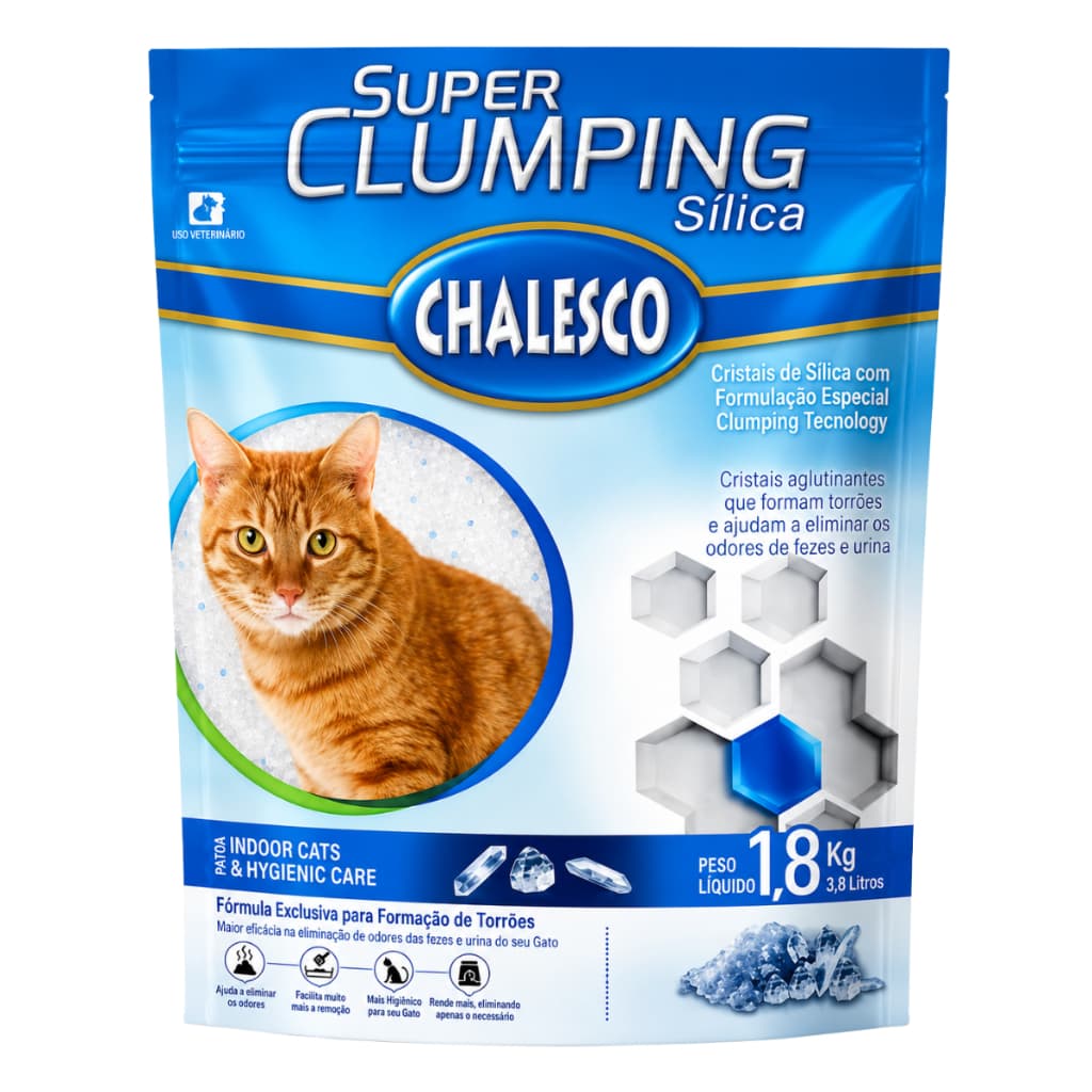 Areia Sanitária Higiênica de Sílica Extra Fina Super Clumping Forma Torrões pra Gatos 1,8Kg Chalesco