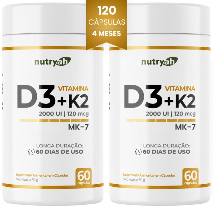 Vitamina D3 2000UI + K2 MK7  Kit para 4 Meses e 6 Meses | Nutryah