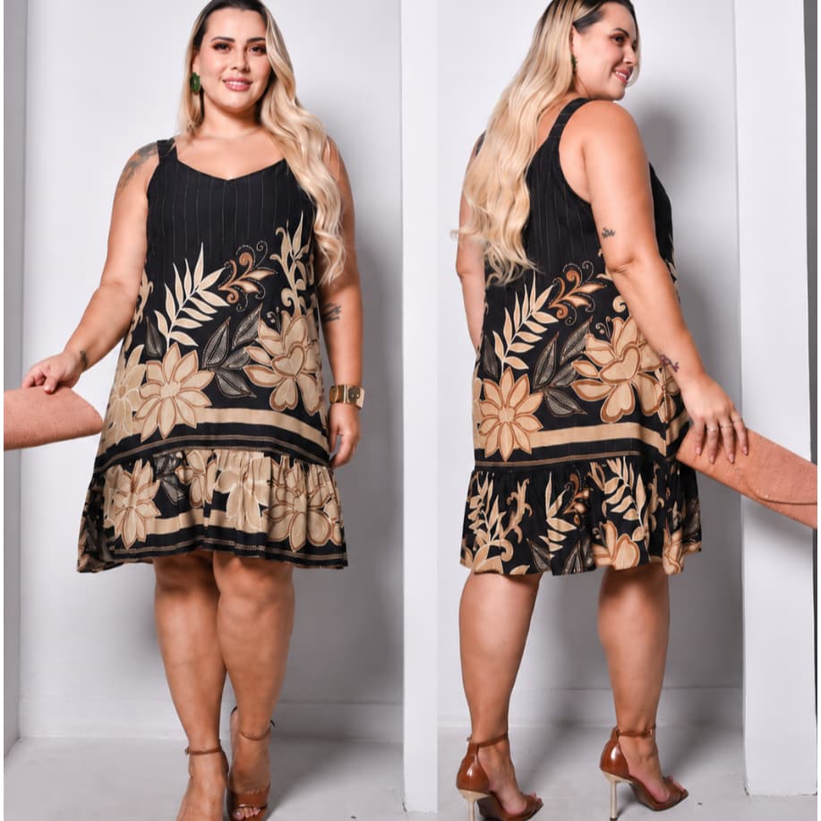 VESTIDO FEMININO PLUS SIZE SOLTINHO ALÇA GROSA