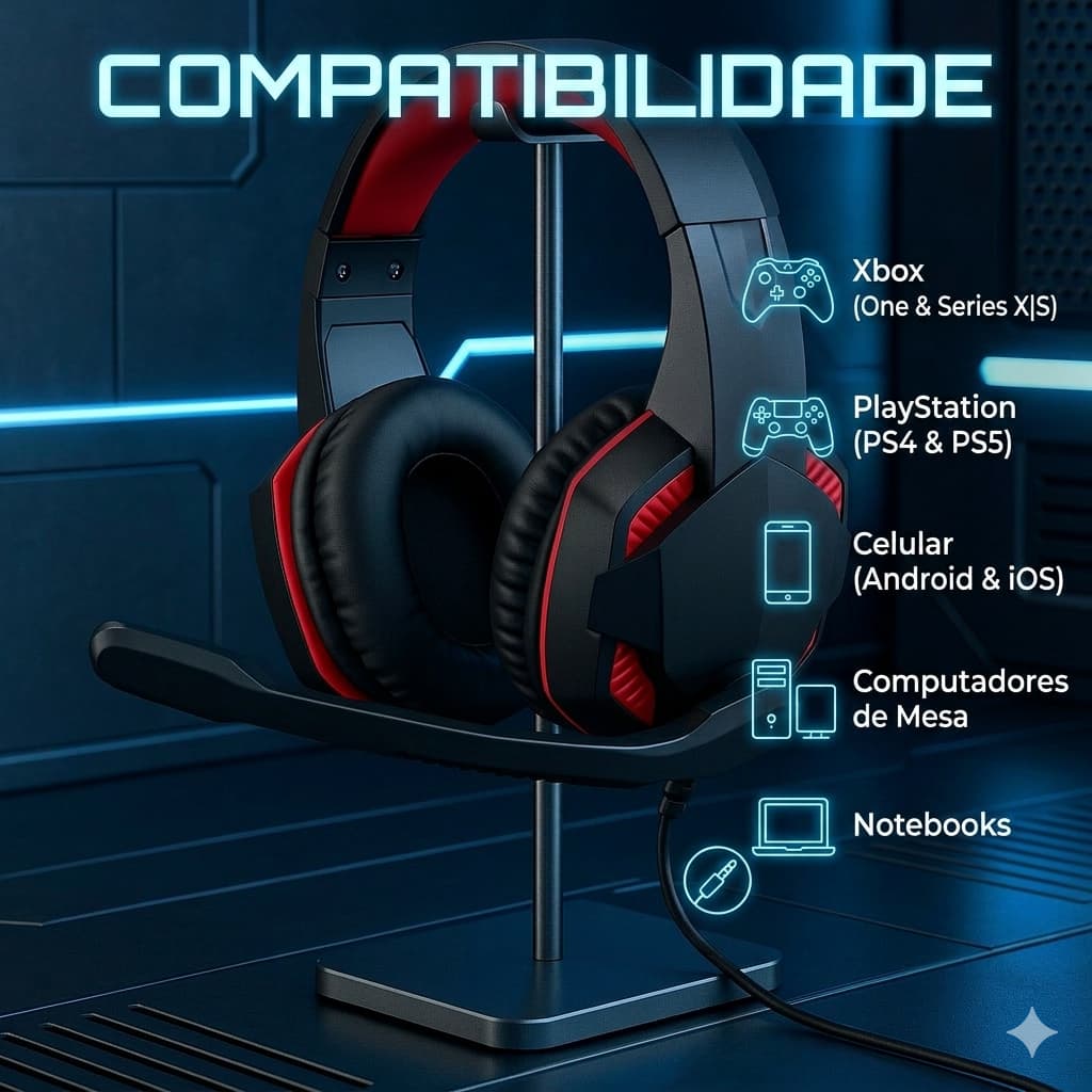 Fone Headset Gamer RGB KA-9008 com Microfone para PS5 Xbox PC e Notebook