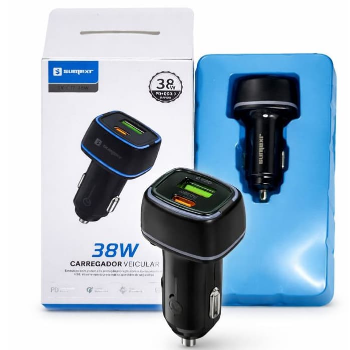 Carregador Veicular Turbo 38W de Ótima qualidade para Android e iphone