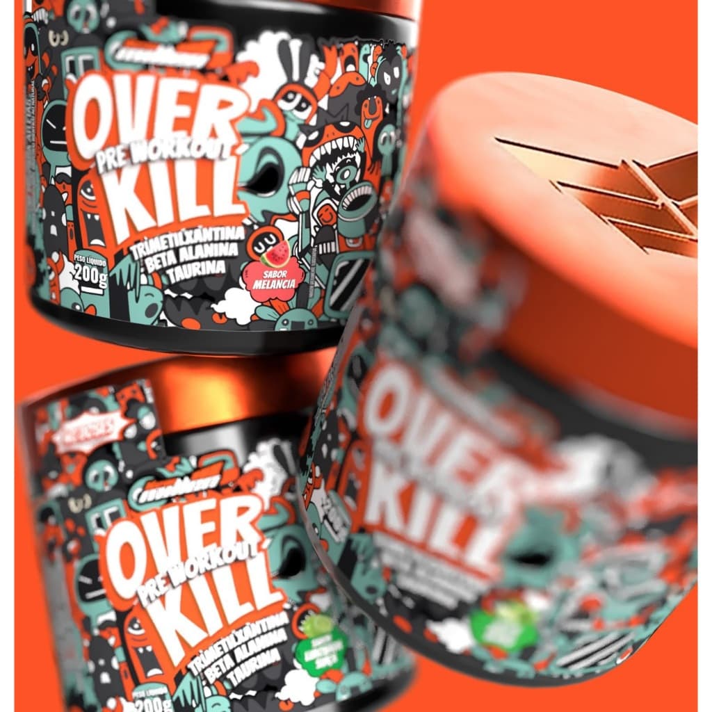 Suplemento Pré Treino Overkill 200g New Millen Sabor Limonad Limonada Suíça, Maçã Verde, Melancia