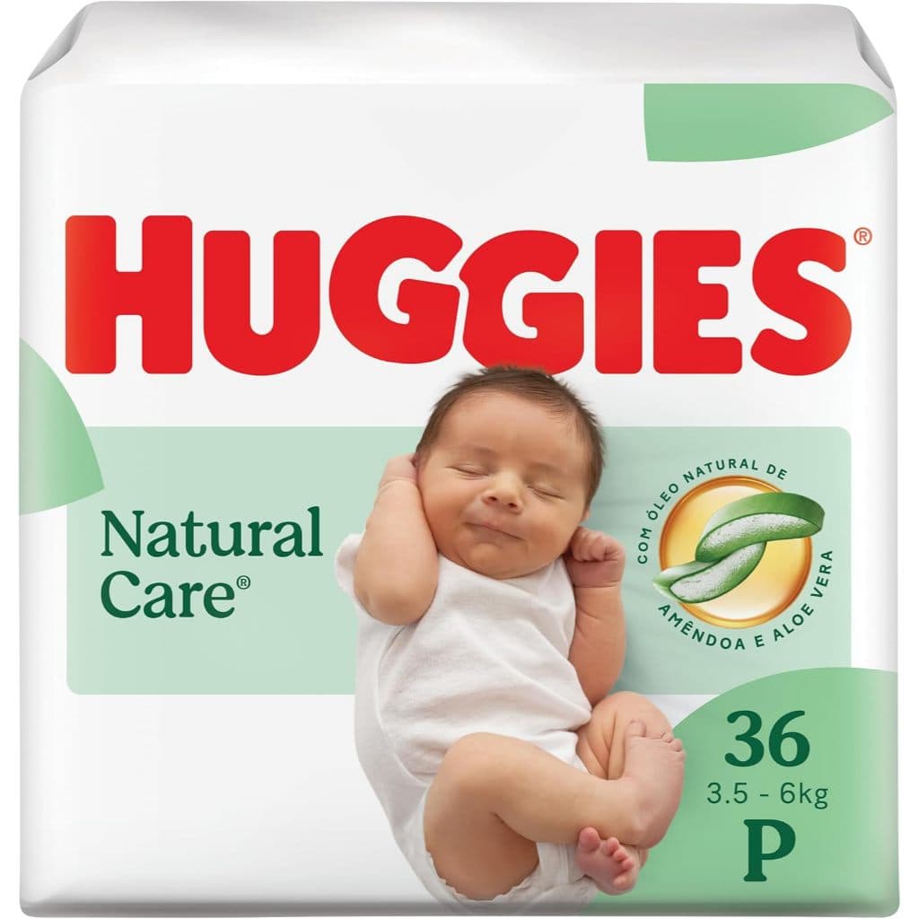 Huggies Fralda Descartável Premium Natural Care P 3,5 a 6kg Pacote com 36 Unidades
