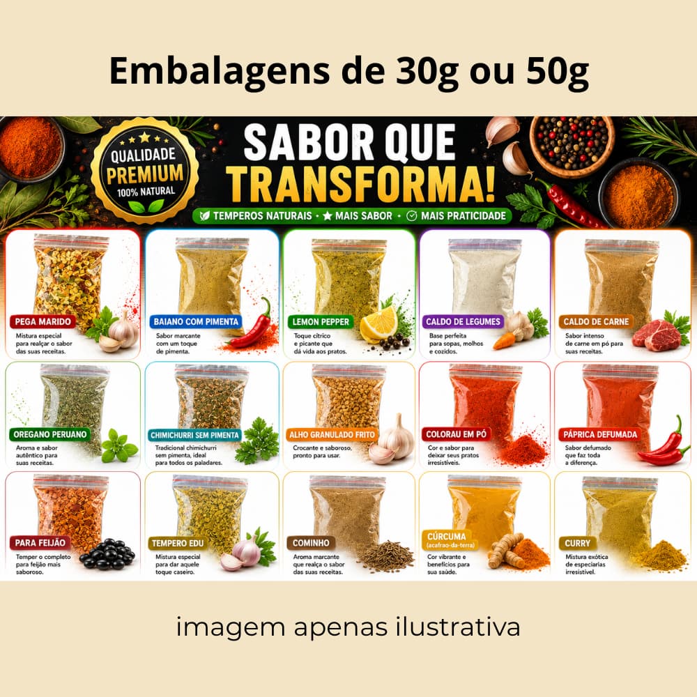 Kit 22 Temperos Vekora, Condimentos Especiarias Rende Muito Embalagem de 30g cada, Vedada