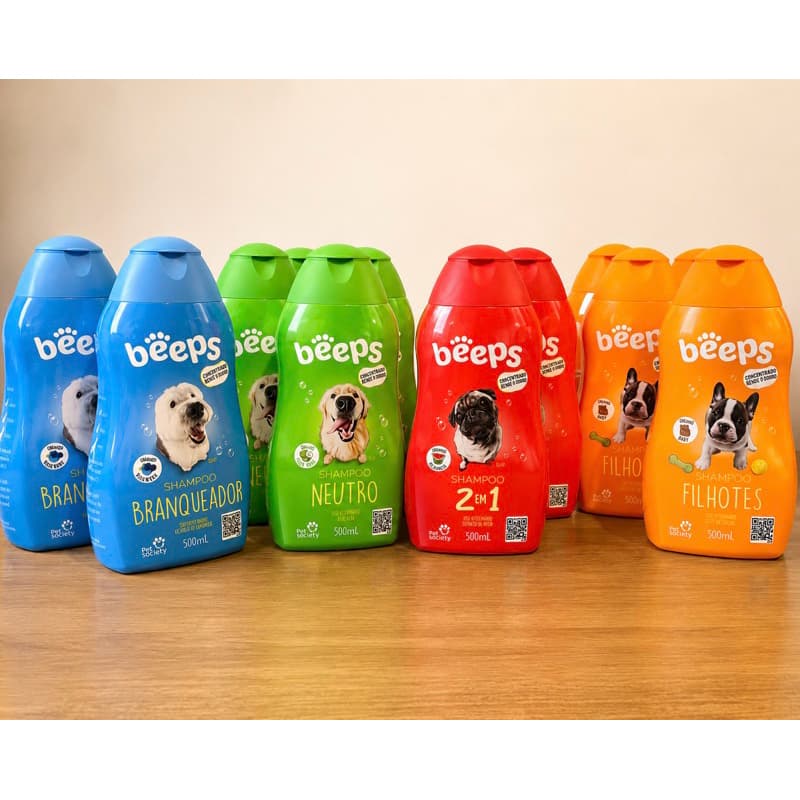 Shampoo Pet Beeps 500ml Para Cães - Filhotes / Neutro / 2em1 / Branqueador Original Pet Society
