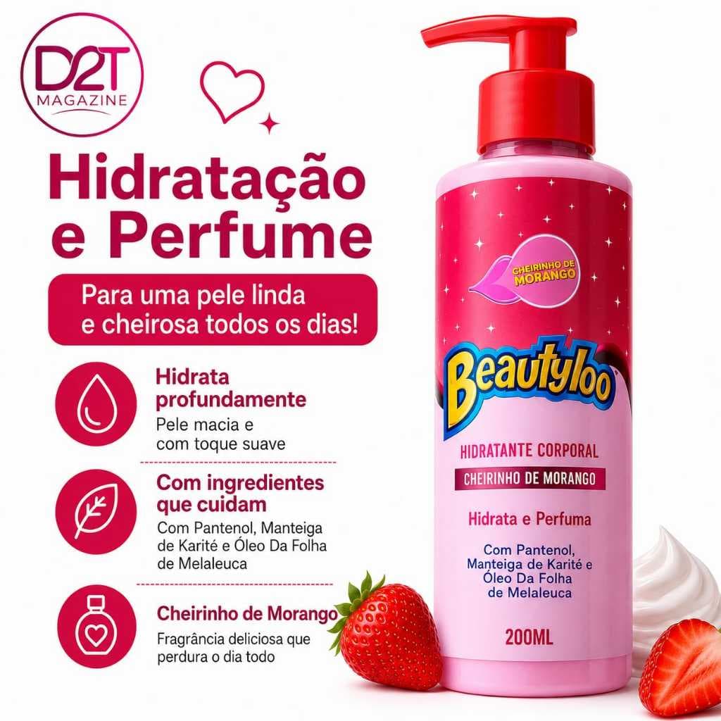 Hidratante Corporal Beautyloo Morango 200ml Hidratante Perfumado Pele Macia