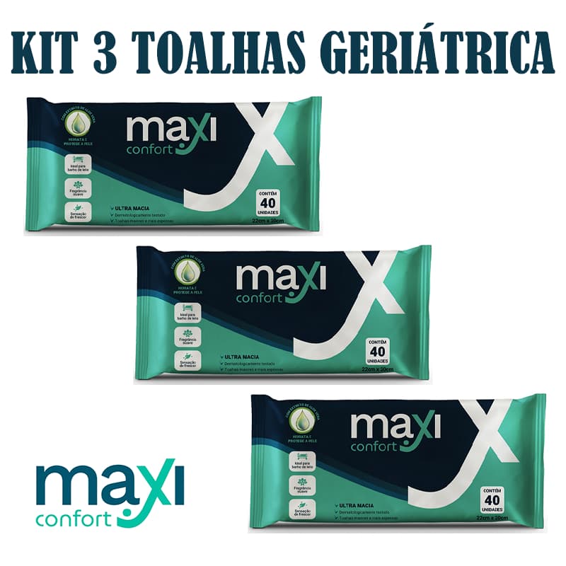 Kit 3 Pacotes Toalha Umedecida Geriátrica Maxi Confort (120 Toalhas)