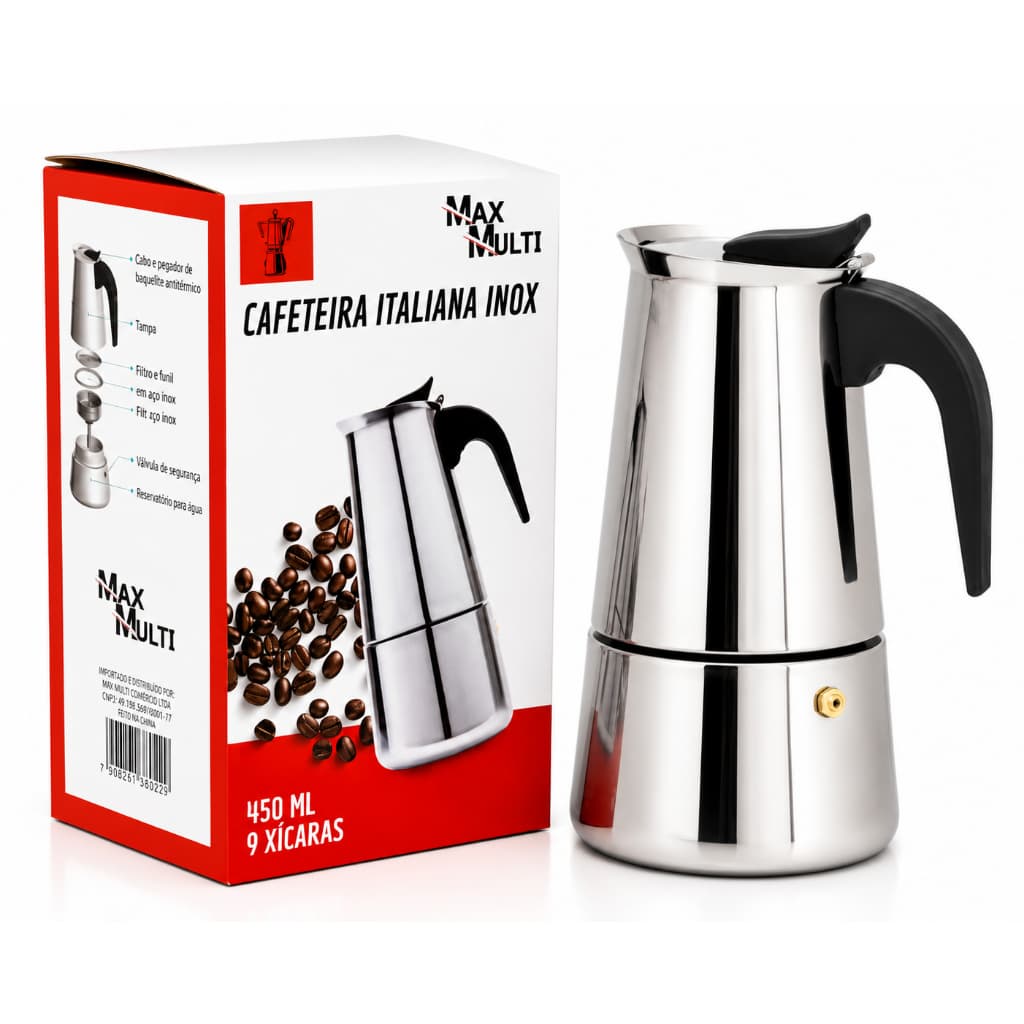 Cafeteira Expresso Italiana 450ml Aço Inox 9 Xícaras De Café Prático Rapido Cafeteira Moderna