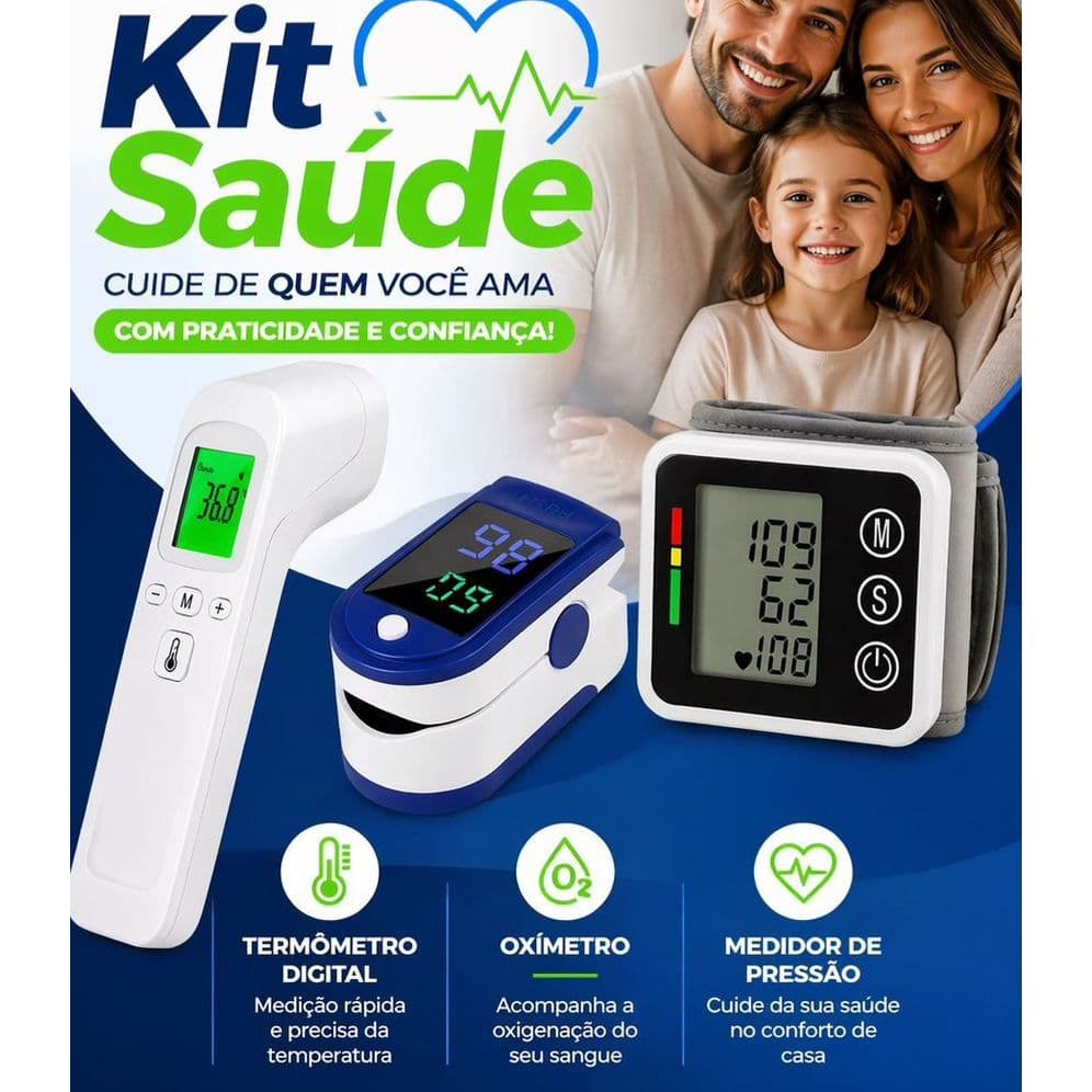 Kit Saúde 3 Aparelhos Pressão /oxímetro /termômetro Digital