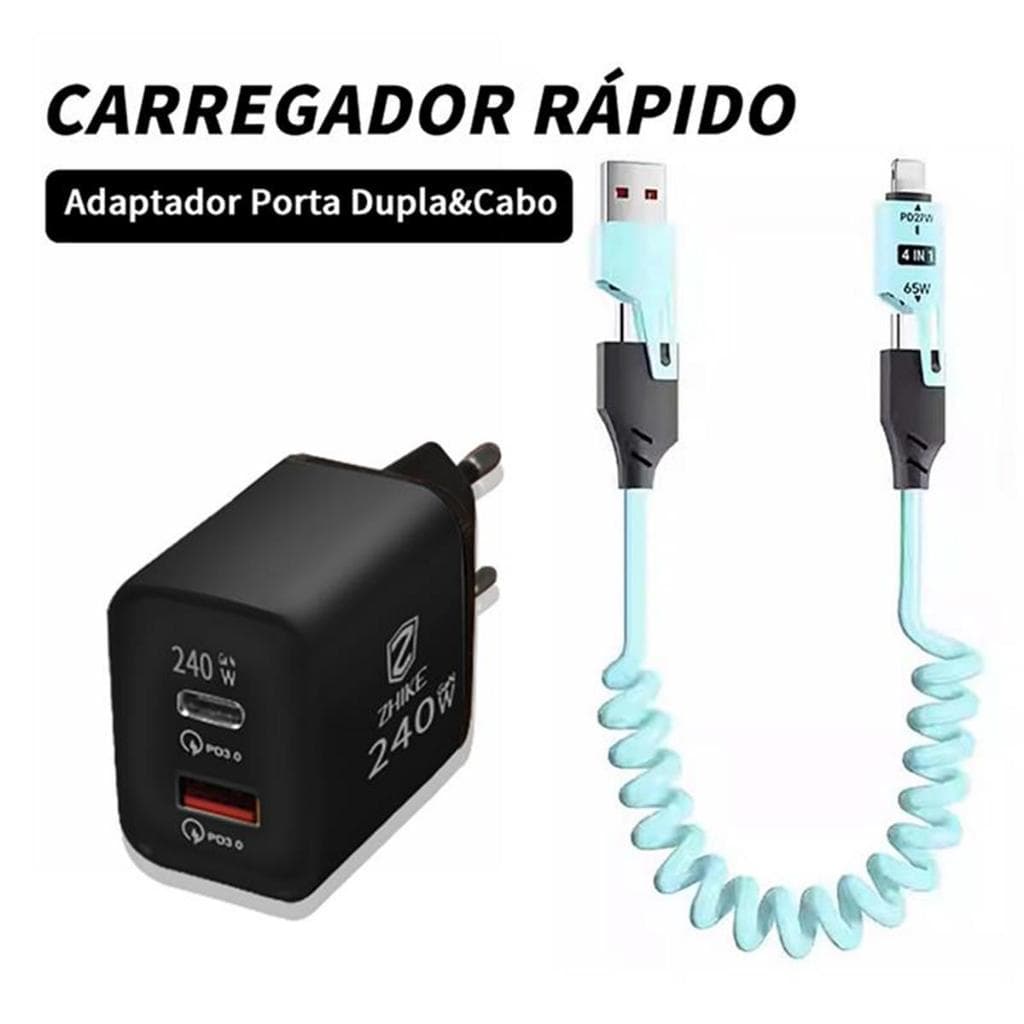 Cabo Carregador Celular Carregamento Rápido 4 Em 1 Tipo C iP 1,5M Mola Silicone Cabo