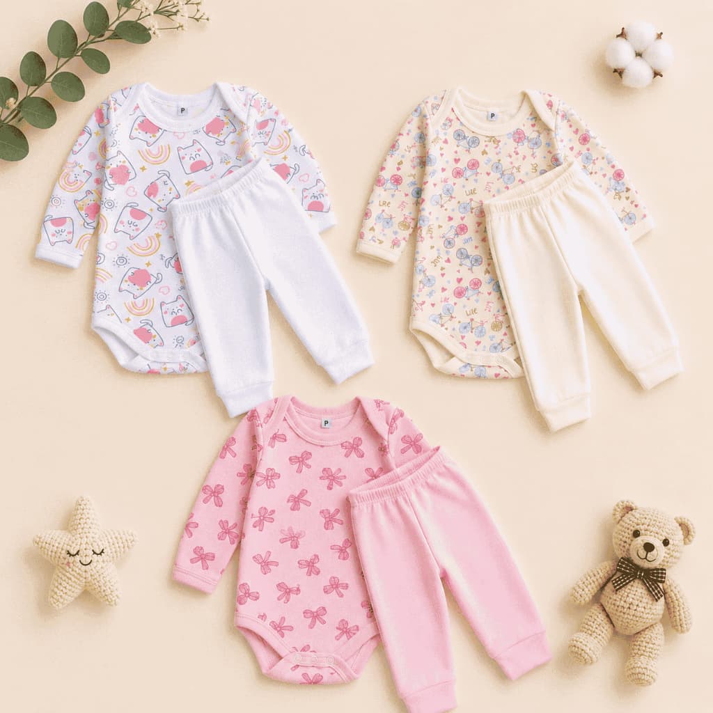 Kit 6 Peças Conjunto De Body Infantil Roupa De Bebe Manga Longa Menina e Menino