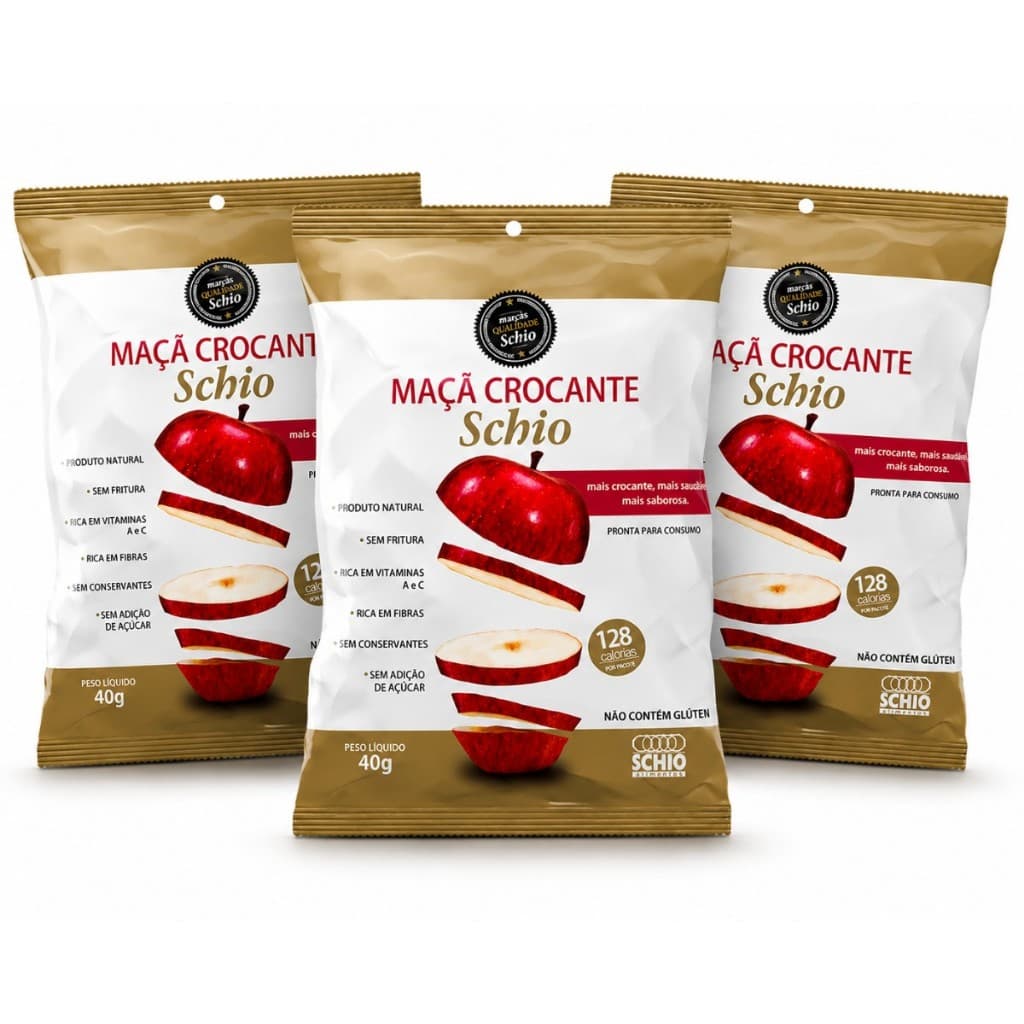 Kit Maçã Desidratada 40g Snack Crocante Saudável Sem Açúcar Natural Sem Glúten Pronta Para Consumo