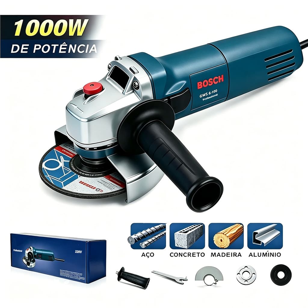 Esmerilhadeira Angular Bosch GWS 6 -100 1000W Lixadeira 220V Leve e Potente Máquina de polir e lixar