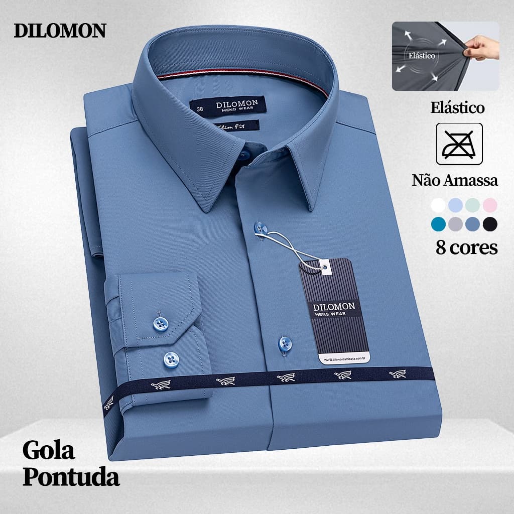 Dilomon Camisa Social Masculina Estilosa - Blusa do Brasil  Elastano Slim Fit Negócios Profissionais