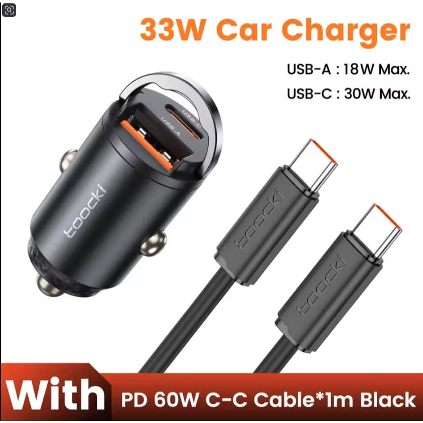 Kit Carregador Veicular 33W Turbo USB-C PD + USB Carregamento Rápido Para iPhone Samsung Xiaomi etc