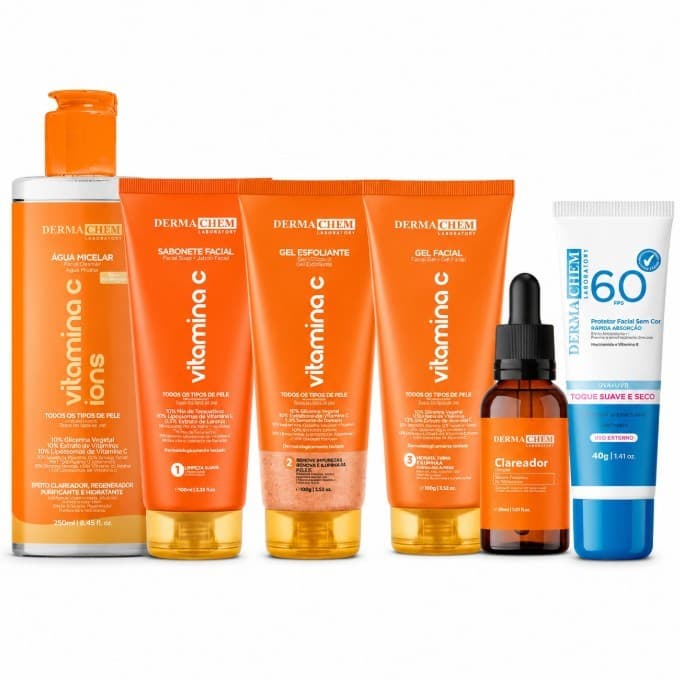 Kit Vitamina C Dermachem 6 Produtos Clareador Facial Sérum FPS 60 Skincare Completo