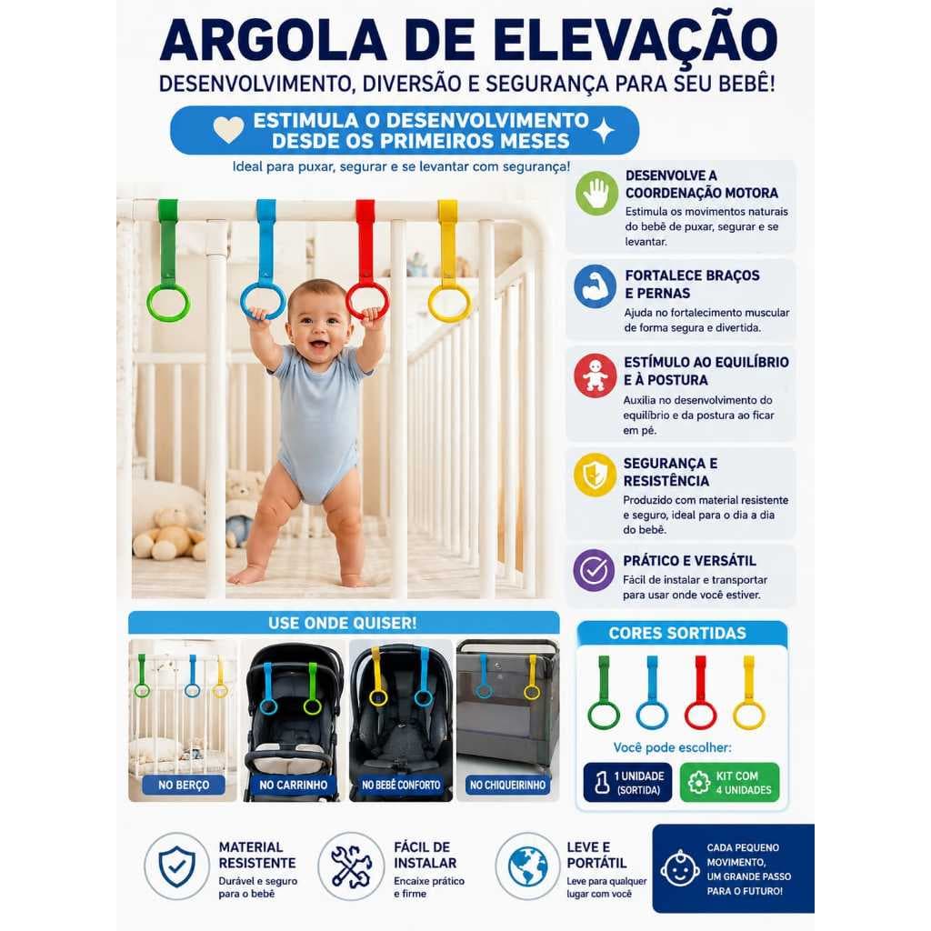 kit de Argolas Atividade para Bebê Ajuste Anéis Berço Cercado Carrinho Estimula Coordenação Motora