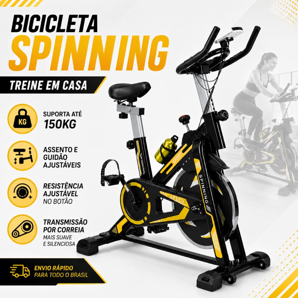 Bicicleta Spinning Ergométrica Exercício Profissional Monitor suporta até 150kg