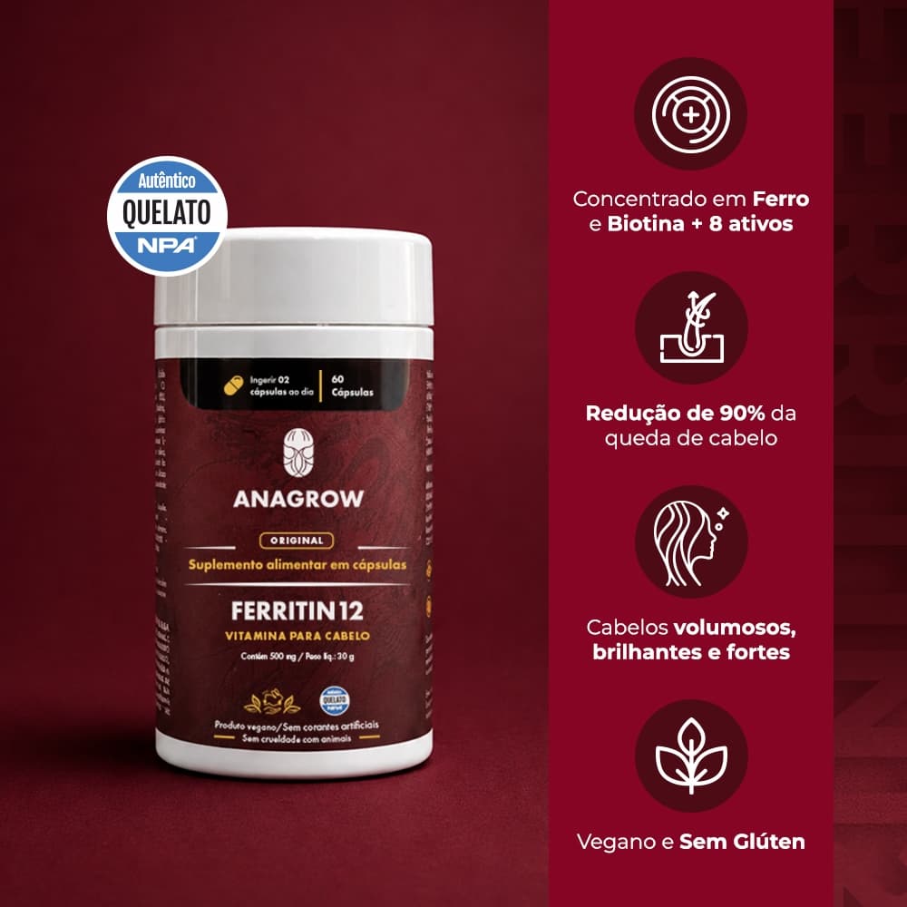 Ferritin12 Ferro Quelado Biotina E B12 60 Cápsulas Anagrow
