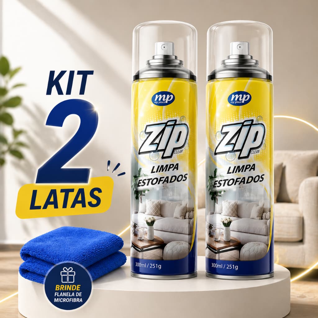 Kit Limpa Estofado + Flanela Microfibra ZIP 300ml Espuma Spray a Seco Sofá, Banco de Carro, Tênis
