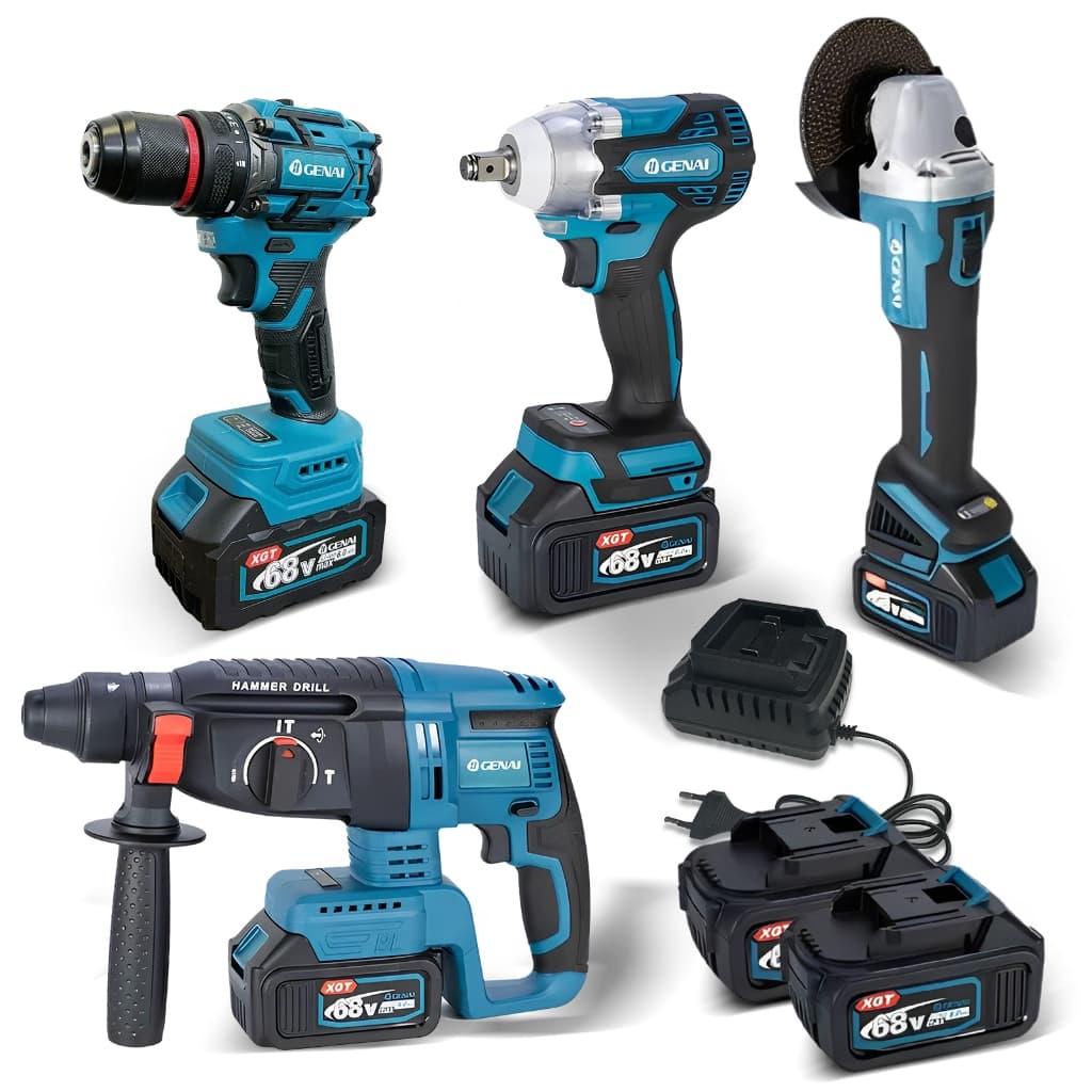Brushless Kit 4 Em 1 Ferramentas Martelete Esmerilhadeira Lixadeira Parafusadeira Chave Impacto Com 2 Baterias 68V