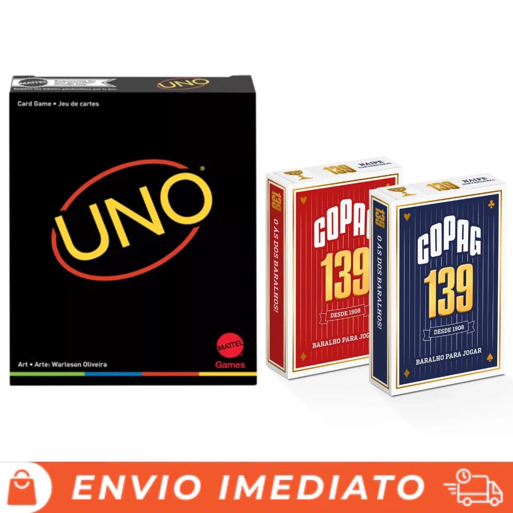 Jogo UNO Black + 2 Baralhos Copag 139 Azul e Vermelho Cartas Alta Qualidade Diversão Familia Amigos