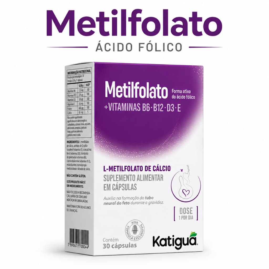 Metilfolato + Vitamina D3 + Vitamina B12 + Vitamina B6 + Ácido Fólico + Vitamina E 500mg 30Caps