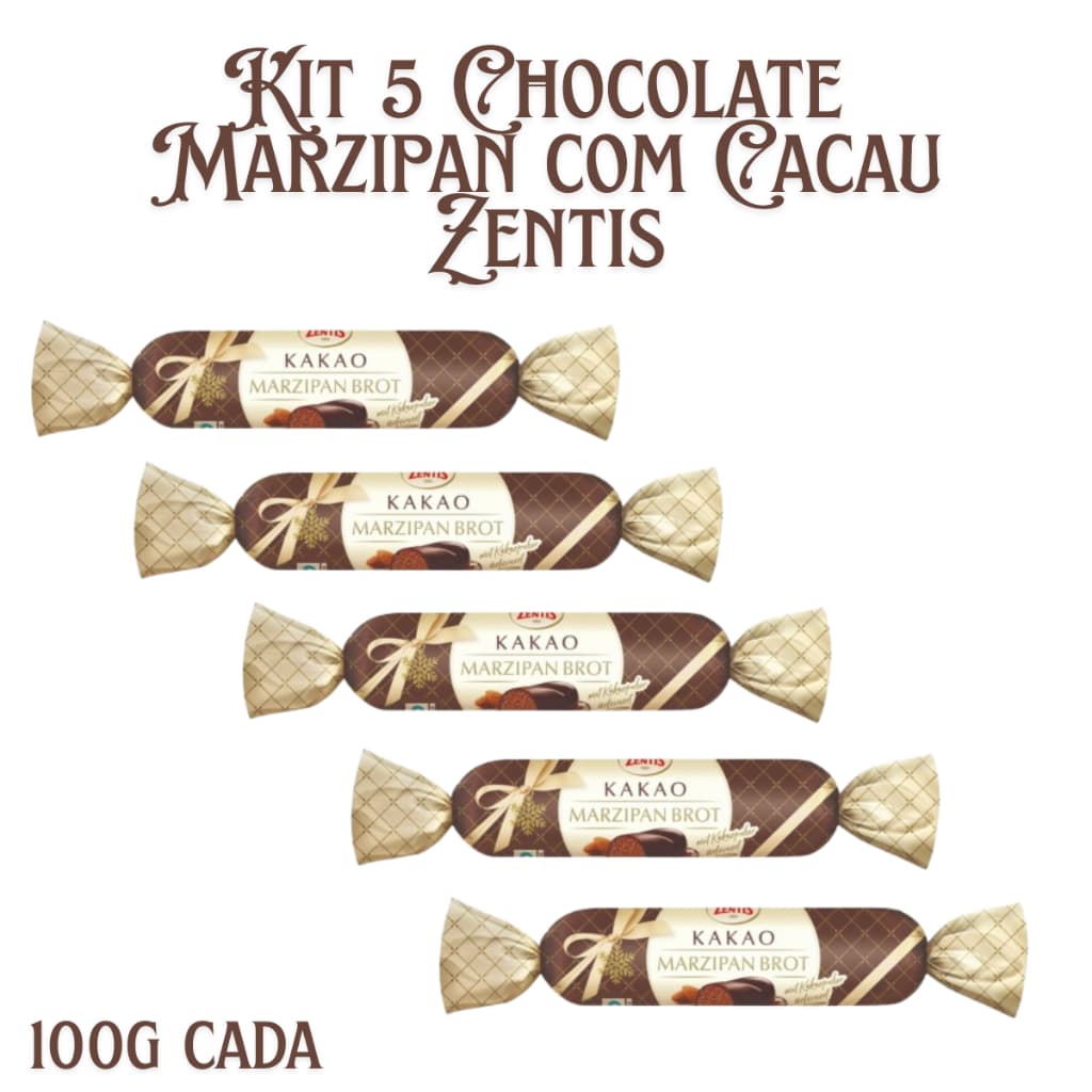 KIT 5 Chocolates Baguete Marzipan com Cacau e Chocolate Puro Zentis 100g