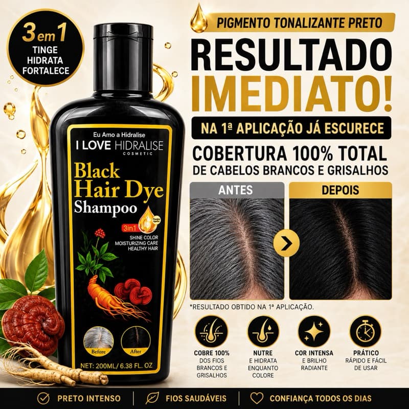Shampoo Preto Pigmento PRO - Tintura cabelos brancos, grisalhos e opacos ,hidratante, 200 e 400ml.