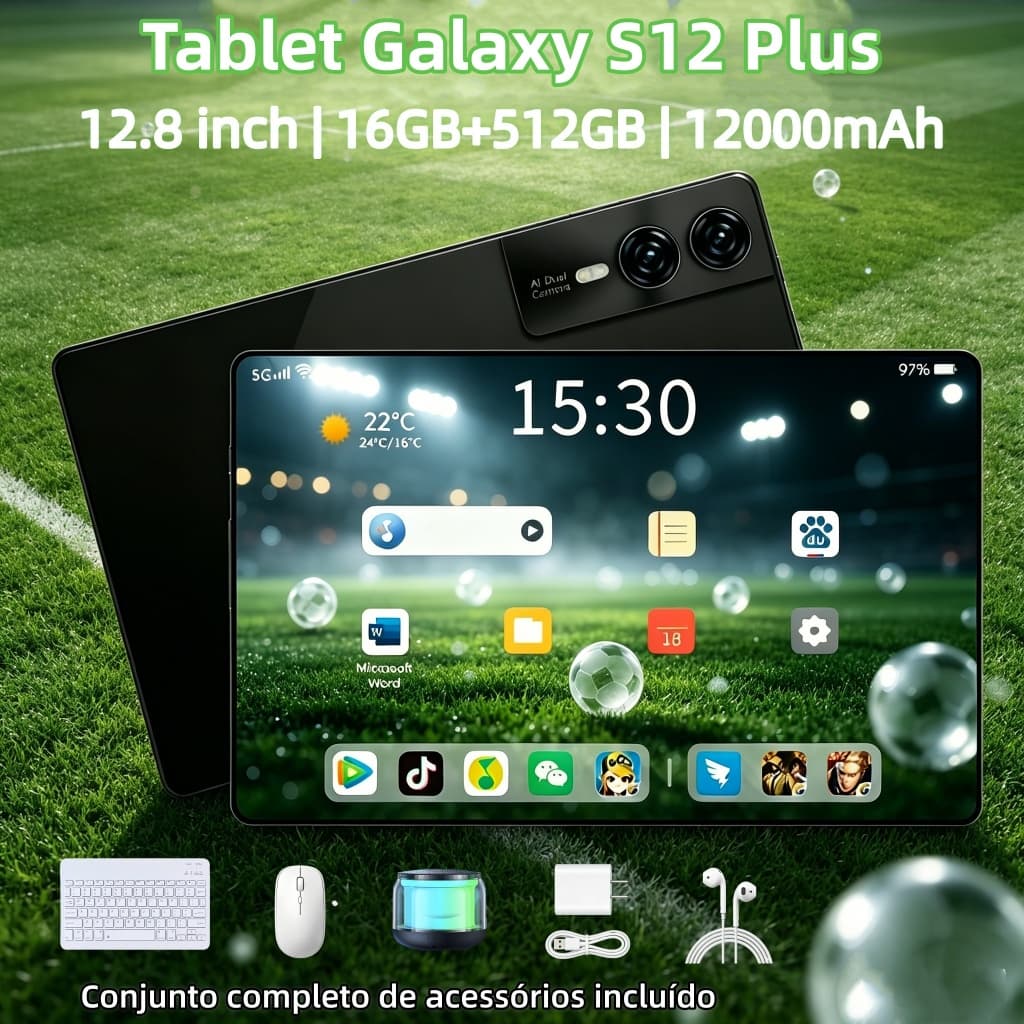 【Teclado e mouse gratuitos】Tablet  Galaxy S12 Plus 12.8 polegadas 16GB+ 512 GB Bateria de 12000 mAh Tablet Android 5G